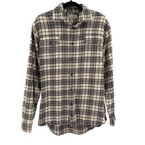 Jachs Flannel Gray/Brown/White Men's Plaid Button-Up Shirt L Tall Hi-Low Hem LS